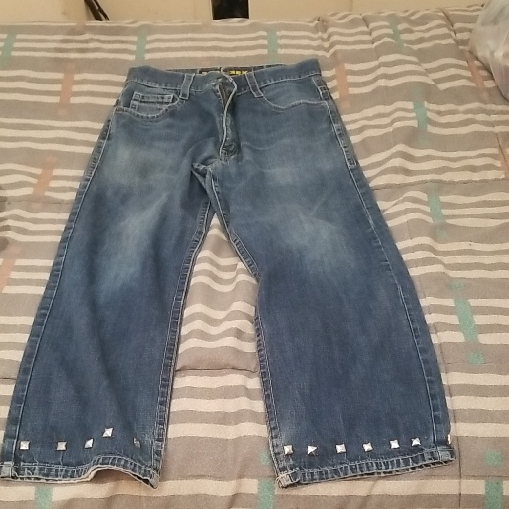 Avirex Blue Relaxed Jeans with Studded Hem length 30